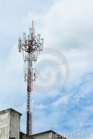 Cloudy day and the telecommunication pole Stock Photo