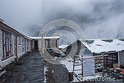A cloudy evening at base camp at the Thorong La pass on 6 April Editorial Stock Photo