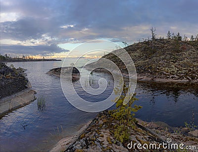 Cloudy evening on lake Ladoga Stock Photo
