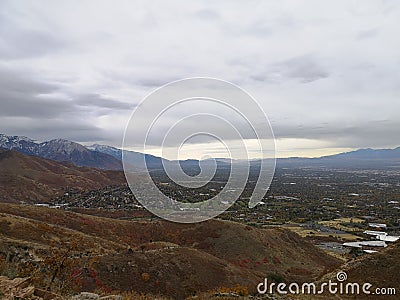 Cloudy fall day, view of the mountains from Living Room Trailhead hike Stock Photo