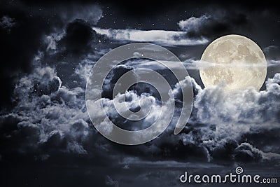 Cloudy full moon night Stock Photo