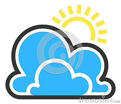 Cloudy icon. Partly sunny weather symbol. Sun behind blue cloud Vector Illustration