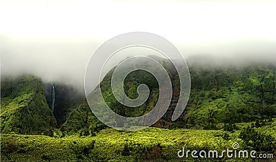 Cloudy mountains of flores, acores islands Stock Photo