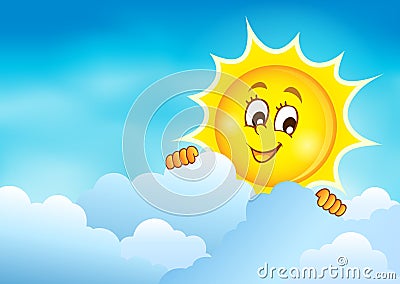 Cloudy sky with lurking sun 5 Vector Illustration