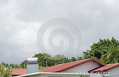 Solar Water Heater On Rooftop Stock Photo