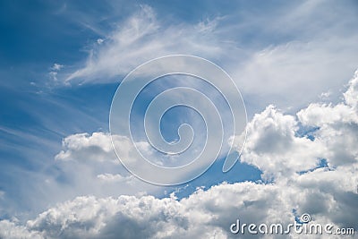 Cloudy sky. White cold clouds against the blue sky. Natural landscape background Stock Photo