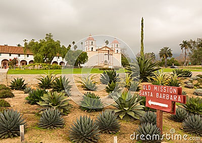 Cloudy stormy day at Santa Barbara Mission Stock Photo