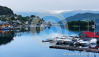 Cloudy summer view of Hardangerfjord Stock Photo