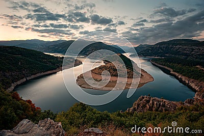 Cloudy sunset at Arda River, Bulgaria Stock Photo