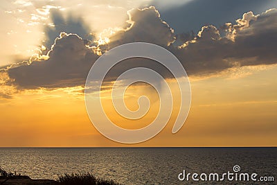 Cloudy sunset in Ashkelon beach, Israel Stock Photo