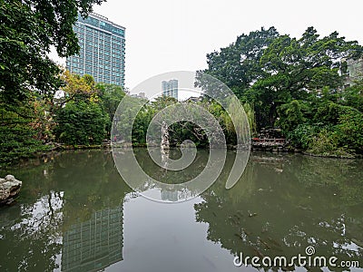 Cloudy view of the Lou Lim Ioc Garden Stock Photo