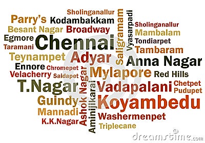 Chennai neighbourhood wordcloud vector illustraton Stock Photo