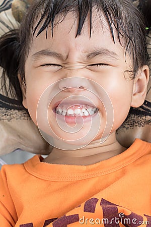 Clouse up lovely face of good health children white teeth when o Stock Photo