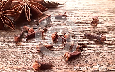 Clove buds on a wood table Stock Photo