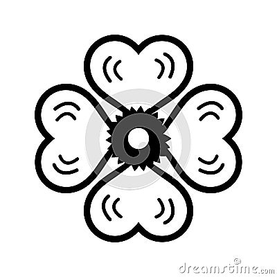 Clover, design, four leaf icon. Black vector graphics Cartoon Illustration