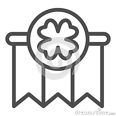 Clover garland line icon. Patrick day with hanging garlands and shamrock outline style pictogram on white background Vector Illustration