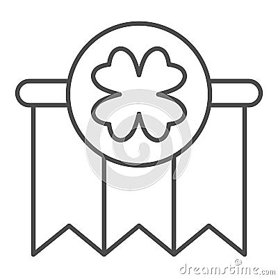 Clover garland thin line icon. Patrick day with hanging garlands and shamrock outline style pictogram on white Vector Illustration