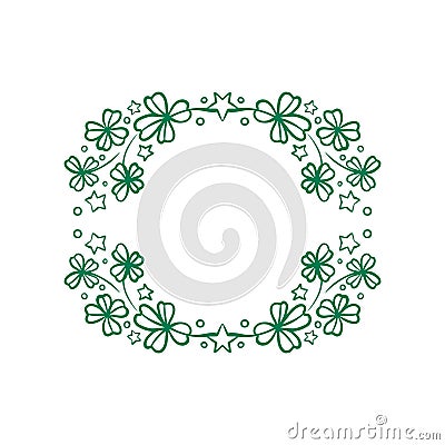 Clover garland on white background. St Patrick day greeting card with shamrock wreath. Irish. Vector flat illustration Vector Illustration