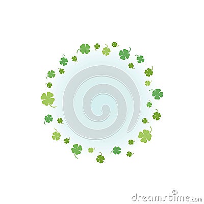 Clover garland on white background. St Patrick day greeting card with shamrock wreath and sky Cartoon Illustration