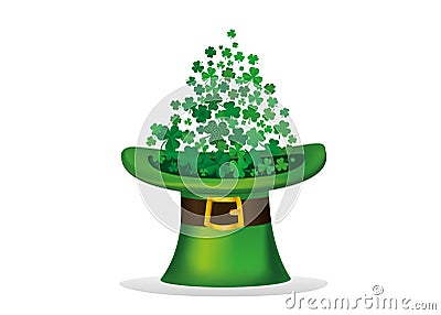 Clover inside the hat. The three-leaf leaves the cylinder. Patrick Cartoon Illustration