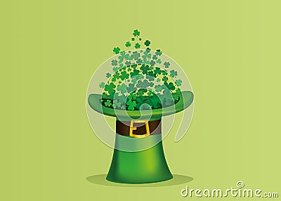 Clover inside the hat. The three-leaf leaves the cylinder.Patrick Cartoon Illustration