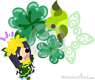 Clover jewel and cute little girl Vector Illustration