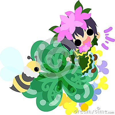 Clover jewel and cute little girl Vector Illustration