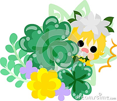 Clover jewel and cute little girl Vector Illustration