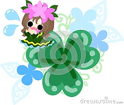 Clover jewel and cute little girl Vector Illustration