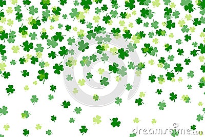 Clover leaf flat design green backdrop. Falling leaves Vector Illustration