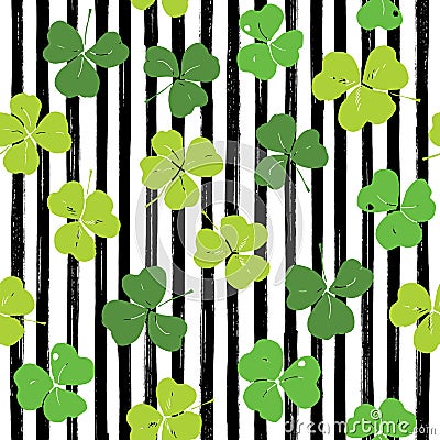 Clover leaf hand drawn doodle seamless pattern vector illustration. St Patricks Day symbol, Irish lucky shamrock background. Vector Illustration