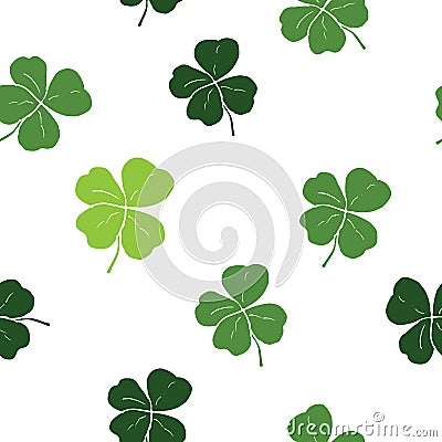 Clover leaf hand drawn doodle seamless pattern vector illustration. St Patricks Day symbol, Irish lucky shamrock background Vector Illustration