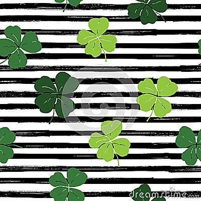 Clover leaf hand drawn doodle seamless pattern vector illustration. St Patricks Day symbol, Irish lucky shamrock background Vector Illustration