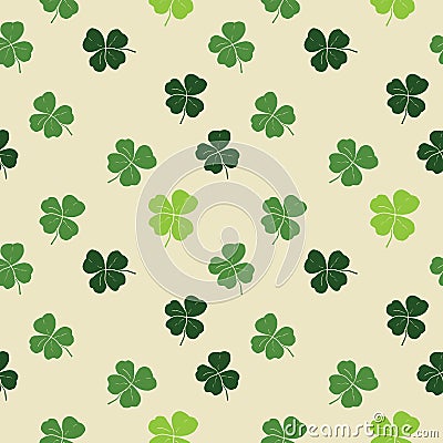 Clover leaf hand drawn doodle seamless pattern vector illustration. St Patricks Day symbol, Irish lucky shamrock background Vector Illustration