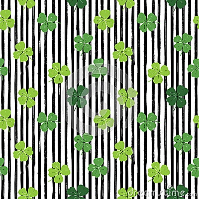 Clover leaf hand drawn doodle seamless pattern vector illustration. St Patricks Day symbol, Irish lucky shamrock background Vector Illustration