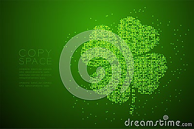 Clover 4 leaf shape Particle Geometric Bokeh circle dot pixel pattern green color illustration on green gradient background with Vector Illustration