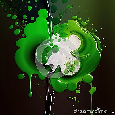 Clover leaf in spilled green paint isolated. st. patrick's day background with soft lighting, ai generative Stock Photo