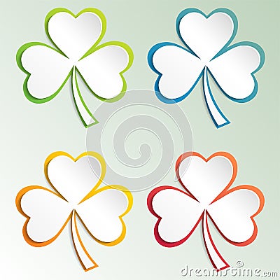 Clover leaves colorful vector set isolated on white background. Ecology concept. Flat design style.. St. Patricks Day vector. Vector Illustration