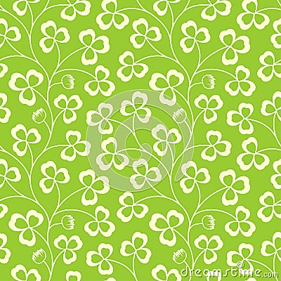 Clover leaves seamless vector pattern. St. Patrick`s Day green background. Shamrock wallpaper Vector Illustration