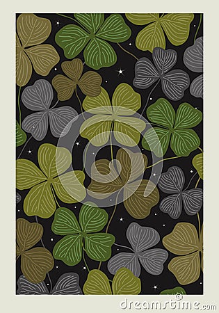 Clover magic leaf vector banner, hand drawn doodle illustration. Interior poster. St Patricks Day symbols, Irish lucky Vector Illustration