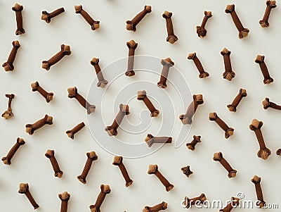 cloves arranged in a repeating pattern on a white background, spice texture, flatly Stock Photo
