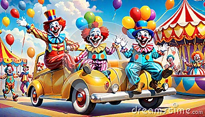 Clown automobile classic car parade show Stock Photo