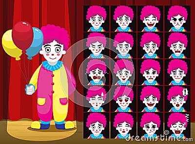 Clown Balloon Girl Costume Cartoon Emotion faces Vector Illustration Vector Illustration