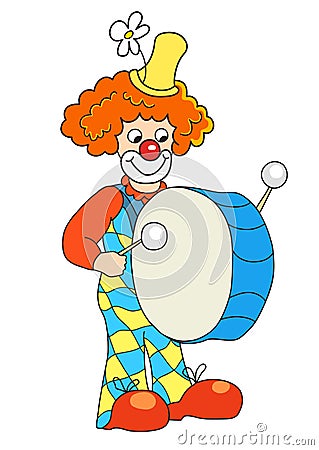 Clown banging a big bass drum Vector Illustration