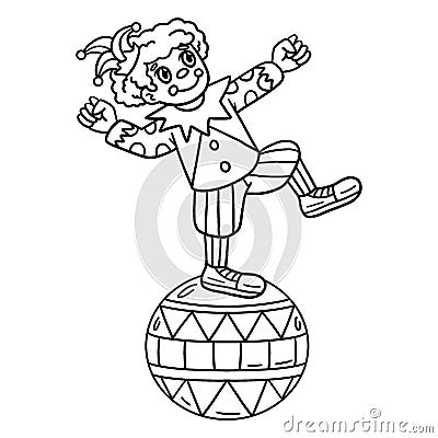 Clown on Circus Ball Isolated Coloring Page Vector Illustration