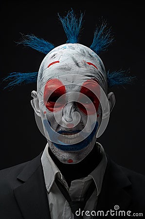 Clown crazy zombies red blue in a jacket Stock Photo