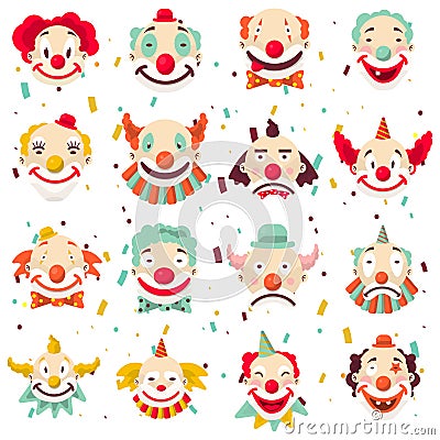Clown faces vector isolated icons set Vector Illustration