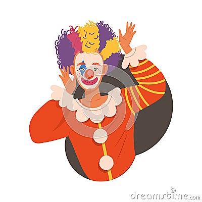 Clown in Flamboyant Costume with Face Makeup Performing Mime Comedy Vector Illustration Vector Illustration