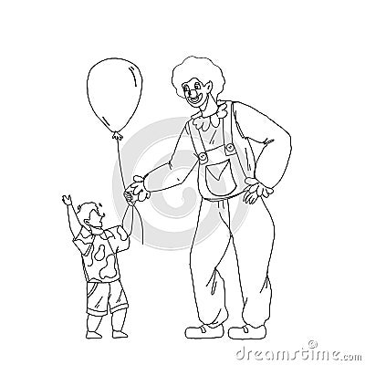 Clown Giving To Little Boy Child Balloon Vector Vector Illustration