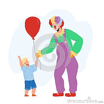 Clown Giving To Little Boy Child Balloon Vector Vector Illustration